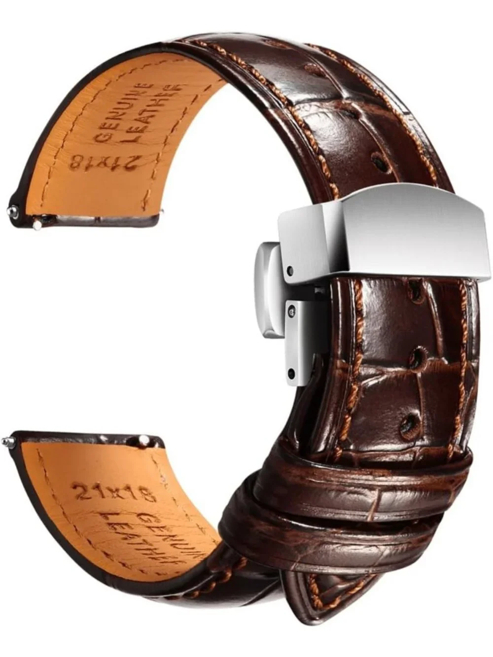 Stylish Leather Watch Band for Men, Quick-Release Alligator Grain Design